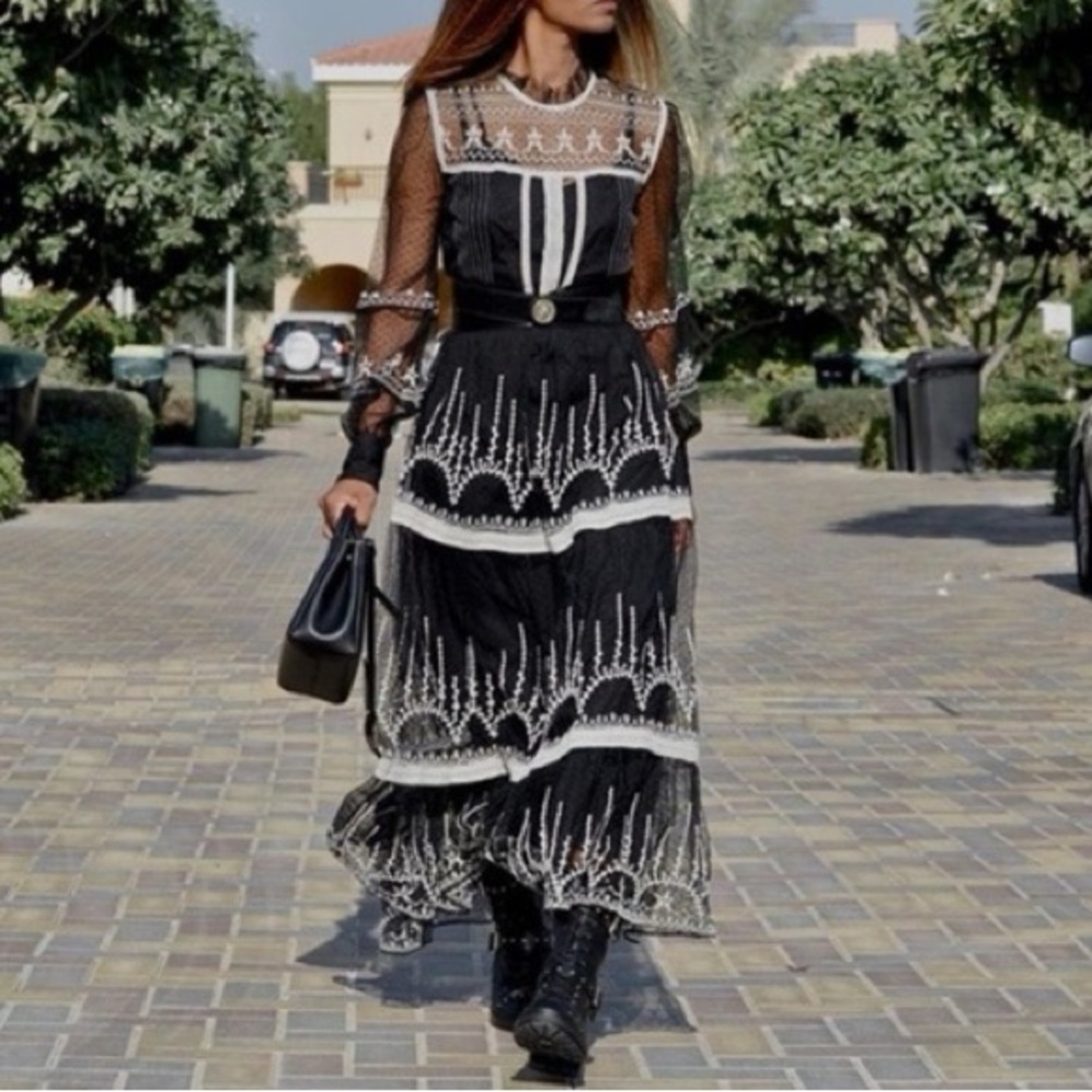 Zara sheer black long sleeves maxi dress size S